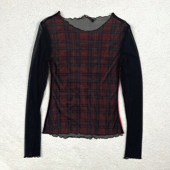 Vintage SDL Goth Mesh Plaid Skull Long Sleeve Blouse Top Euro Mall Goth Y2K Rare - Picture 7 of 16